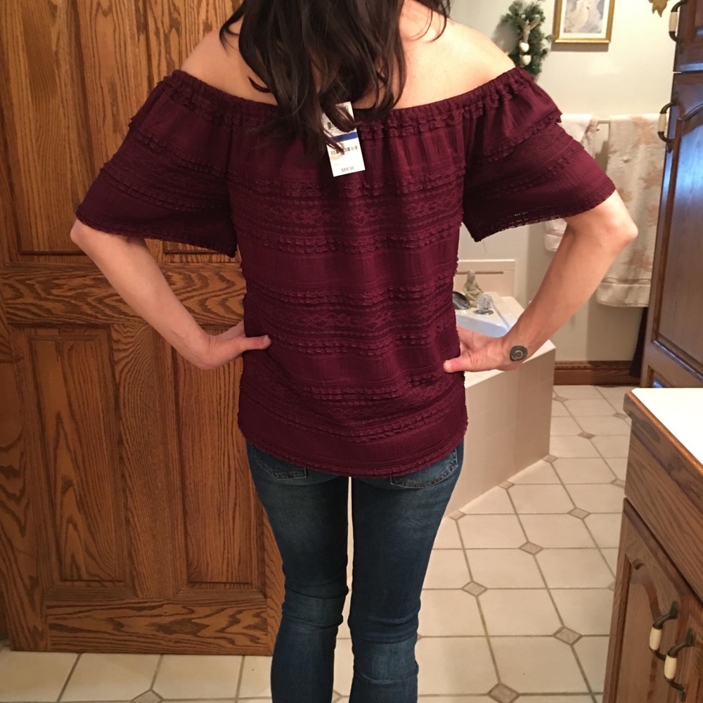 INC  Burgundy Off The Shoulder Top NWT XL - Picture 2 of 7